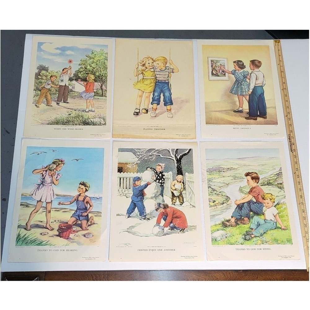 Vintage 1952-1962 Primary Bible Lesson Pictures Religious Educational Art  17x12
